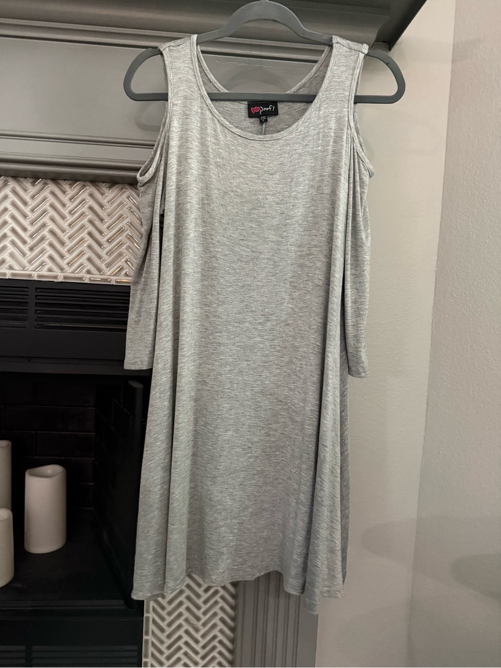 Poof! Light Gray Cold-Shoulder Long Sleeve Swing Dress